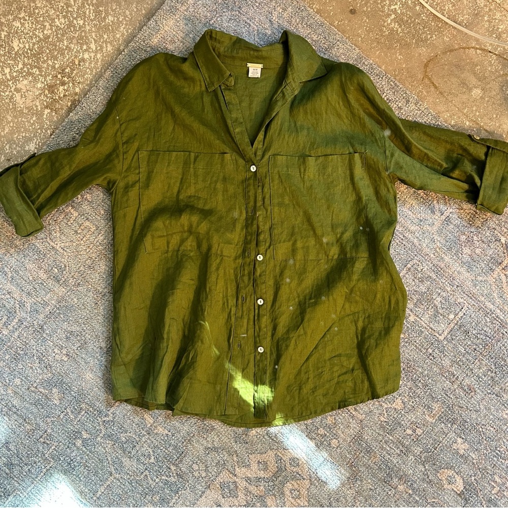 Magaschoni Olive Green Button Down Shirt
